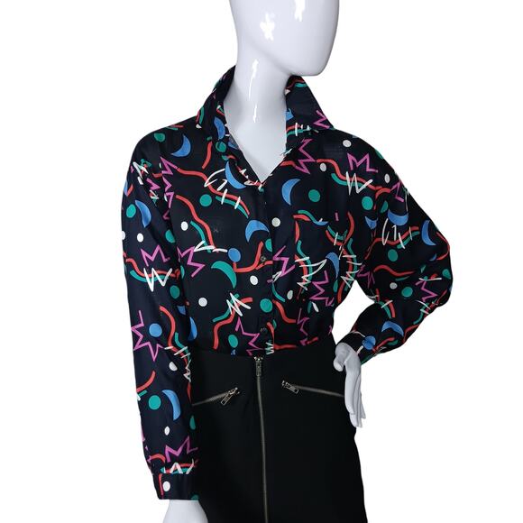 VTG 90's E. TEE Colorful Confetti Print Shirt Size Medium Oversized Long Sleeve - Picture 8 of 9